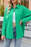 Colorful Blue Casual Solid Basic Shirt Collar Tops