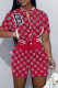 Red Casual Letter Print Patchwork O Neck Short Sleeve Two Pieces