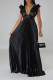 Black Sexy Solid Patchwork Backless Fold V Neck Straight Dresses