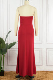 Red Sexy Solid Bandage Patchwork Backless Halter Long Dress Dresses