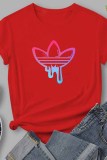 Pink Casual Print Patchwork O Neck T-Shirts