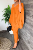Blue Casual Solid Patchwork V Neck Long Sleeve Two Pieces