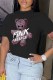 Black Casual Character Print Letter O Neck T-Shirts