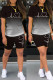 Black Casual Gradual Change Print Basic O Neck Short Sleeve Two Pieces