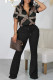 Black khaki Casual Print Patchwork Zipper Collar Short Sleeve Two Pieces