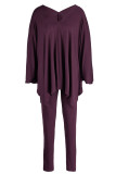 Blue Casual Solid Patchwork V Neck Long Sleeve Two Pieces