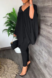 Blue Casual Solid Patchwork V Neck Long Sleeve Two Pieces
