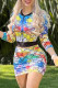 Multi-color Street Print Patchwork Zipper Collar Long Sleeve Two Pieces