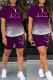 Purple Casual Gradual Change Print Basic O Neck Short Sleeve Two Pieces