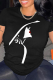 Black Street Print Patchwork O Neck T-Shirts