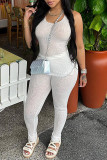 Pink Casual Solid Basic O Neck Sleeveless Two Pieces