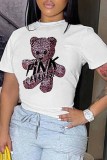 White Casual Character Print Letter O Neck T-Shirts