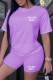 Purple Casual Print Letter O Neck Short Sleeve Two Pieces