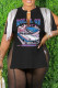 Black Casual Print Tassel Patchwork Slit V Neck T-Shirts