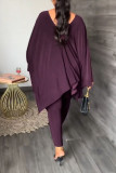 Blue Casual Solid Patchwork V Neck Long Sleeve Two Pieces
