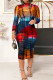 Blue Sexy Print Patchwork See-through O Neck Pencil Skirt Plus Size Three Pieces