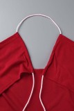 Red Sexy Solid Bandage Patchwork Backless Halter Long Dress Dresses