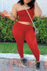 Red Casual Sportswear Solid Patchwork Oblique Collar Sleeveless Two Pieces