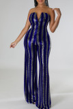 Red Sexy Striped Sequins Patchwork Strapless Straight Jumpsuits