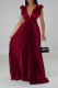 Burgundy Sexy Solid Patchwork Backless Fold V Neck Straight Dresses