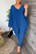 Blue Casual Solid Patchwork V Neck Long Sleeve Two Pieces