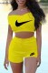 Yellow Casual Print Patchwork Boat Neck Short Sleeve Two Pieces