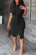 Black Casual Solid Patchwork Shirt Collar Short Sleeve Dress