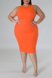 Orange Casual Solid Basic O Neck Sleeveless Dress Dresses
