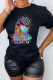 Black Street Vintage Print Patchwork O Neck T-Shirts