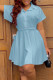 Light Blue Casual Solid Buckle Fold Turndown Collar A Line Dresses