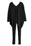 Blue Casual Solid Patchwork V Neck Long Sleeve Two Pieces