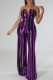 Purple Sexy Striped Sequins Patchwork Strapless Straight Jumpsuits