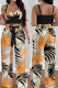 Apricot Sexy Print Patchwork Spaghetti Strap Sleeveless Two Pieces
