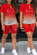 Red Casual Gradual Change Print Basic O Neck Short Sleeve Two Pieces