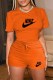 Orange Casual Print Letter O Neck Short Sleeve Two Pieces