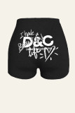 Black Street Sportswear Print Patchwork Skinny Mid Waist Pencil Positioning Print Bottoms