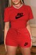Red Casual Print Letter O Neck Short Sleeve Two Pieces