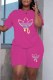 Rose Red Casual Print Patchwork O Neck Short Sleeve Two Pieces
