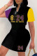Black Fashion Casual Print Basic Zipper Collar Short Sleeve Dress Dresses