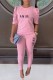 Pink Casual Print Letter O Neck Short Sleeve Two Pieces