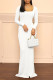 White Casual Solid Patchwork U Neck Straight Dresses