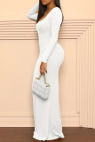 White Casual Solid Patchwork U Neck Straight Dresses