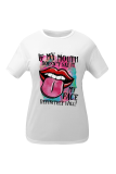 Grey Fashion Street Lips Printed Patchwork Letter O Neck T-Shirts