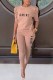 Apricot Casual Print Letter O Neck Short Sleeve Two Pieces