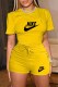 Yellow Casual Print Letter O Neck Short Sleeve Two Pieces