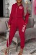 Red Casual Letter Print Patchwork Hooded Collar Long Sleeve Two Pieces