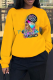 Yellow Street Vintage Print Patchwork O Neck Tops