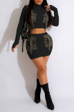 Grey Casual Solid Patchwork Pocket Half A Turtleneck Long Sleeve Two Pieces
