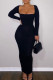 Black Casual Solid Patchwork U Neck Straight Dresses
