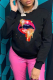 Black Street Vintage Lips Printed Patchwork O Neck Tops